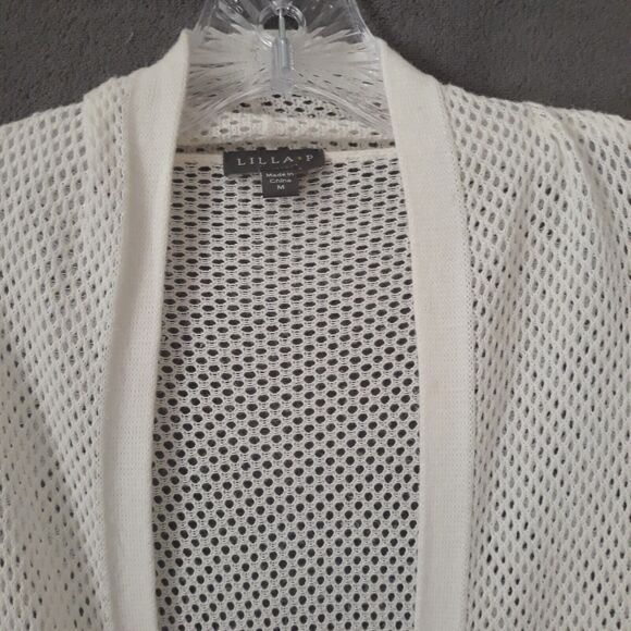 Lilla P Open Open Knit Cardigan Sweater Women's M White Long Sleeves - Picture 4 of 11